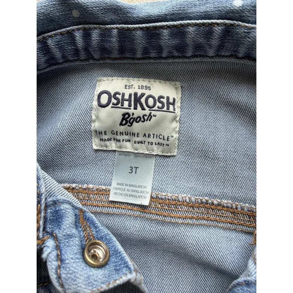 OshKosh B'gosh Denim Jacket Blue Polka Dot 3T Button Front Collared Pockets